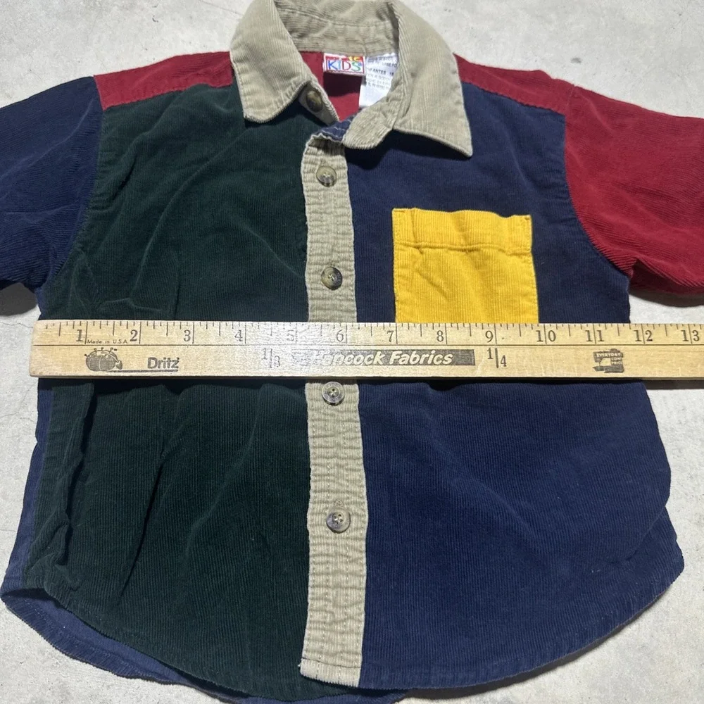 Vintage 90's McKids Baby's 18M Button Up Shirt Red/Green/Yellow Boys Casual